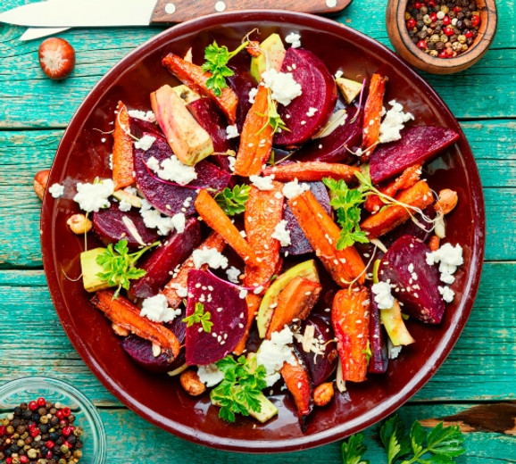 Beet and Carrot Salad with Curry Dressing and Pistachios